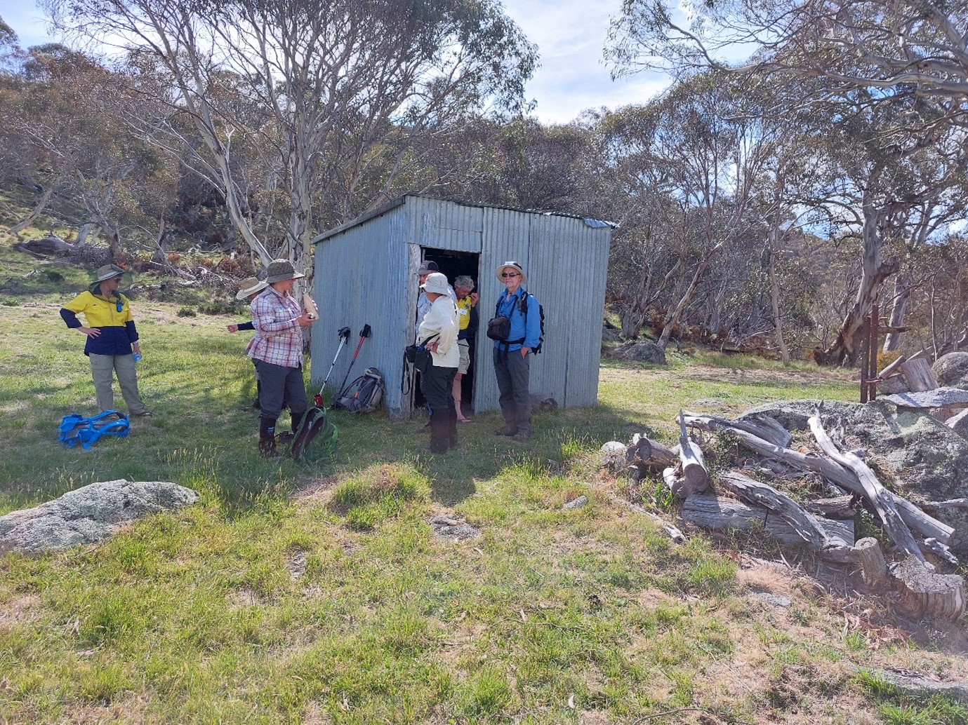 KHA members visiting Botherum Plain hut with Graham and Marion