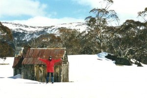 &#169; Bruce Macaulay at the hut. photo: R Worsman