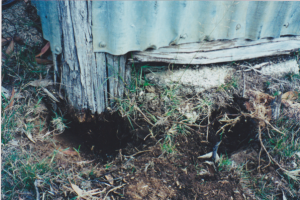 Rotted corner post, since repaired, Photo Jerry Gregg 2002