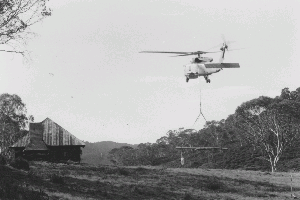 Navy helicopter delivering new log, photo John Hamilton